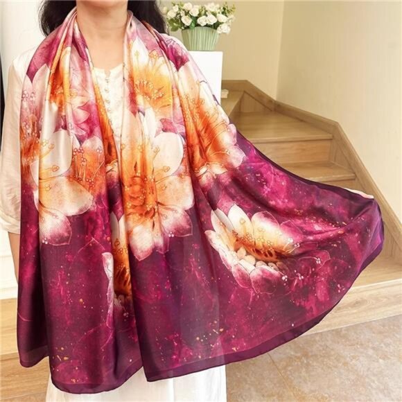Lightweight Satin Scarves Large Capacity Floral - Picture 3 of 3